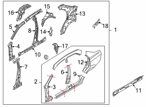 2009 Chevy Aveo Center Pillar, Hinge Pillar, Rocker, Uniside Diagram