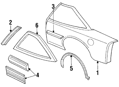 1988 Oldsmobile Cutlass Supreme Molding Assembly, Rear Quarter Center Front *White Diagram for 10216218