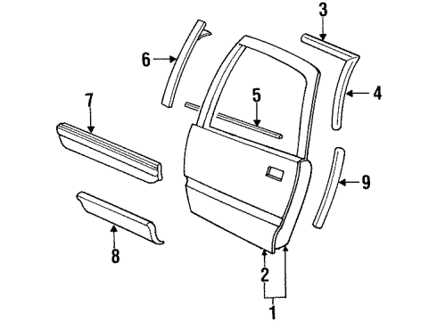 1992 Buick Roadmaster Molding, Rear Side Door Edge Guard Diagram for 10266419