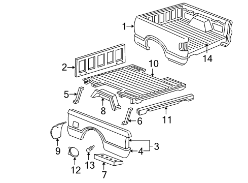 2001 Chevy S10 Pickup Box Assembly, Front & Side Panels, Floor Diagram 2 - Thumbnail