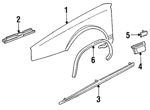 1989 Cadillac Seville Molding Assembly,Front Fender Center Rear, Right Diagram for 3636924