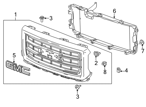 2014 GMC Sierra 1500 Grille & Components Diagram 3 - Thumbnail