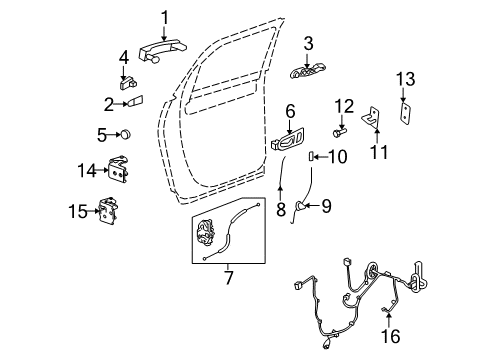 2009 Saturn Outlook Rear Door - Lock & Hardware Diagram