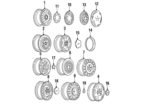 1988 Chevy Corsica Wheel Rim Assembly, 13X5.5 Diagram for 9591660