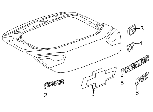 2018 Chevy Cruze Plate Assembly, Lift Gate Trim Level Name Diagram for 39028847