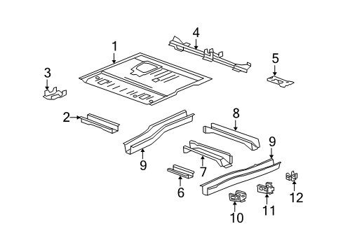 2007 Saturn Outlook Pillars, Rocker & Floor - Floor & Rails Diagram