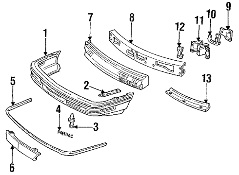 1991 Pontiac Sunbird Molding Assembly, Rear Bumper Fascia *Bright Diagram for 22533837