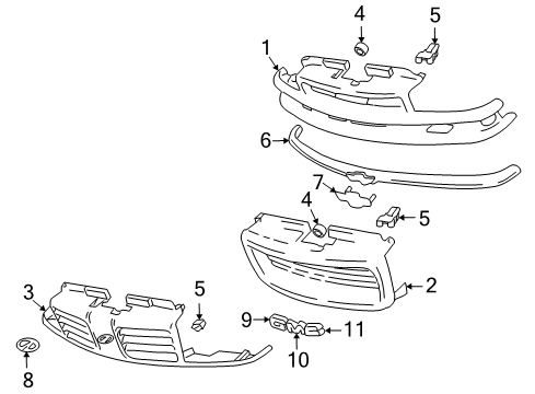 1999 Oldsmobile Bravada Grille,Radiator *Paint To Mat Diagram for 88892669