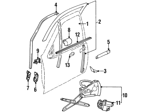 1997 Cadillac Catera Sealing Strip,Front Side Door Window Inner Diagram for 24421112