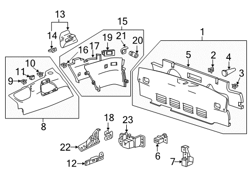 2018 Chevy Corvette Bracket Assembly, Rear Compartment Rear End Trim Finish Panel Center Diagram for 22854656