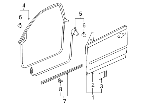 2007 Pontiac G6 Sealing Strip Assembly, Front Side Door Bottom Auxiliary Diagram for 25855450