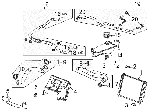 2007 Cadillac XLR Radiator Surge Tank Outlet Hose Diagram for 19129889