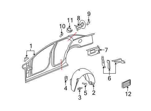 2007 Cadillac STS Quarter Panel & Components Diagram