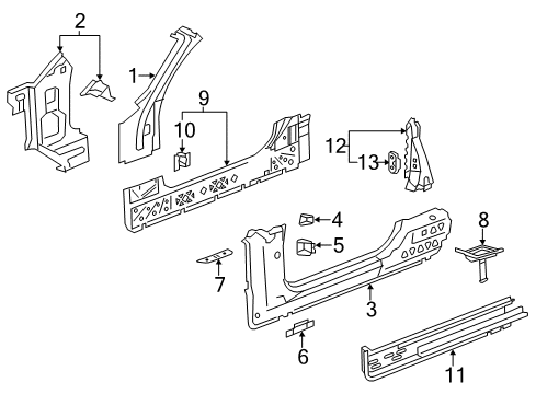 2011 Chevy Camaro Hinge Pillar, Lock Pillar, Rocker, Uniside Diagram 1 - Thumbnail