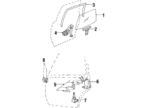 1986 Chevy Celebrity Rear Door - Glass & Hardware Diagram