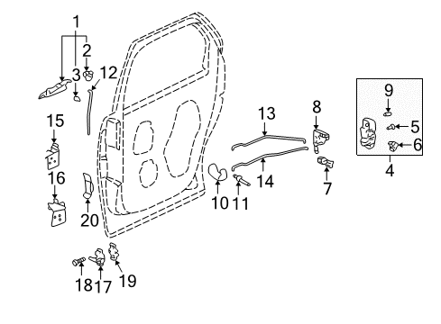 2004 Pontiac Aztek Rear Door - Lock & Hardware Diagram