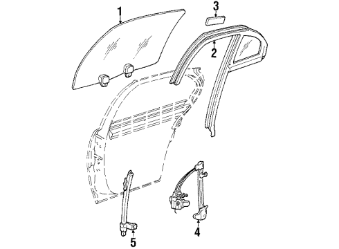 1998 Oldsmobile Intrigue Rear Door - Glass & Hardware Diagram