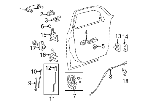 2011 Chevy HHR Front Door - Lock & Hardware Diagram