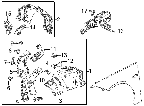 2020 Buick Regal Sportback Bracket, F Wheelhouse Panel Diagram for 13489028