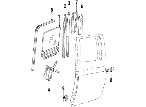 1988 Chevy V20 Suburban Rear Door - Glass & Hardware Diagram