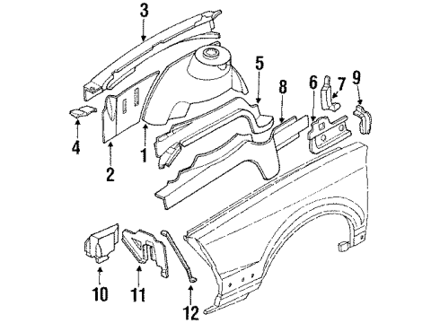 1984 Pontiac 6000 Panel Assembly, Motor Compartment Side & Wheelhouse, Right Side Diagram for 20693766