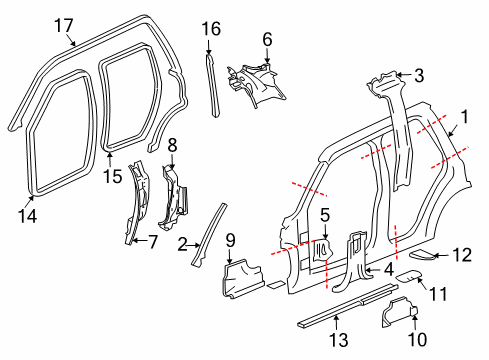 2004 GMC Envoy XUV Frame Asm,Side Door Opening *RH (Seat 158) Diagram for 89045411