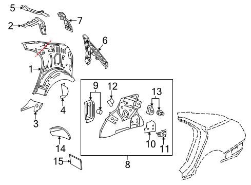 2019 Cadillac CTS Extension Assembly, Quarter Inner Panel Diagram for 23466722