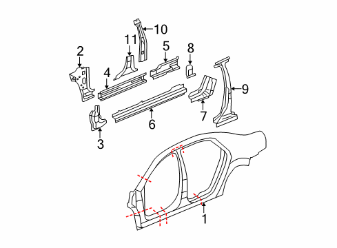 2010 Chevy Malibu Panel Kit,Body Hinge Pillar Inner Diagram for 25785800