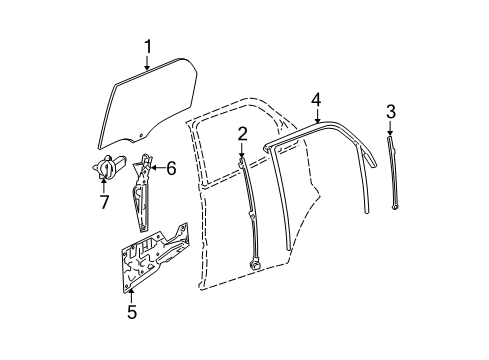 2006 Chevy Equinox Rear Door - Glass & Hardware Diagram