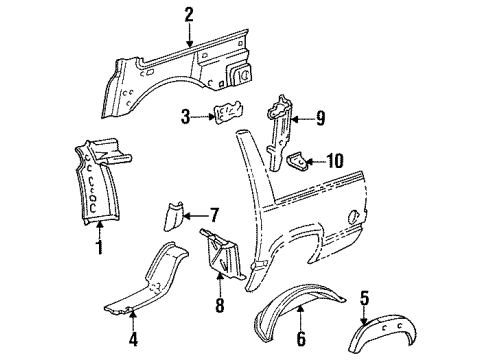 2000 Chevy Tahoe Quarter Panel - Inner Components Diagram 2 - Thumbnail