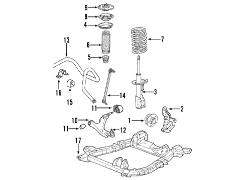 2007 Chevy Equinox Mount Assembly, Front Suspension Strut Diagram for 15842946