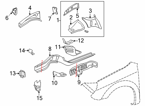 2009 Saturn Aura Structural Components & Rails Diagram 1 - Thumbnail