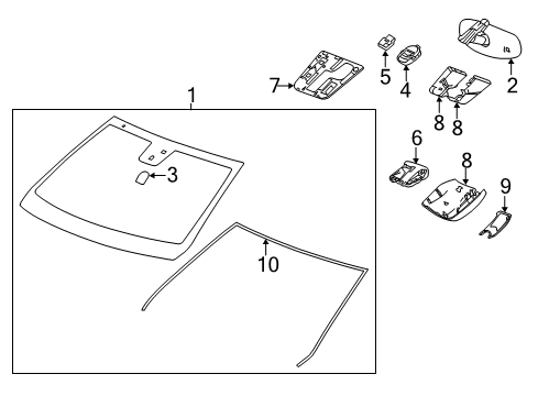 2010 Cadillac SRX Windshield Glass, Reveal Moldings Diagram