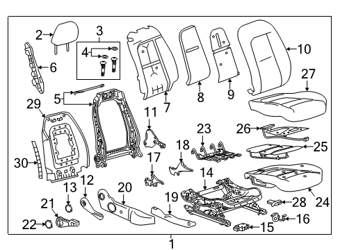 2020 Chevy Bolt EV Passenger Seat Components Diagram