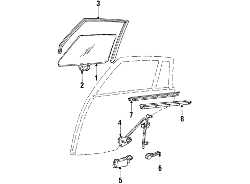 1987 Chevy Caprice Rear Door - Glass & Hardware Diagram