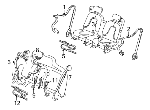 1999 Cadillac Seville Front Seat Belts, Rear Seat Belts Diagram