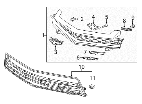 2015 Chevy Camaro Grille Assembly, Front Upper Diagram for 23468208