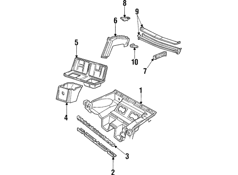 1992 Chevy Corvette Brace, Underbody Outer Rear Side Rail Diagram for 14104794