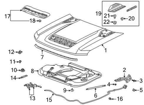 2021 Chevy Silverado 2500 HD Hinge Assembly, Hood Diagram for 84687772