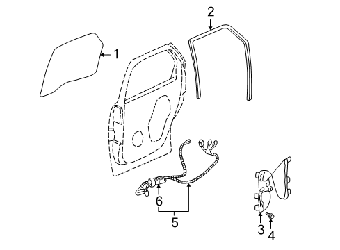 2004 Pontiac Aztek Rear Door - Glass & Hardware Diagram