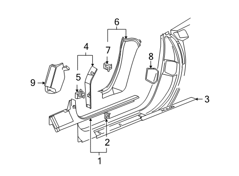 2010 Chevy Corvette Interior Trim - Pillars, Rocker & Floor Diagram 2 - Thumbnail