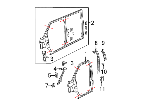 2012 Chevy Express 3500 Center Pillar, Hinge Pillar, Uniside Diagram