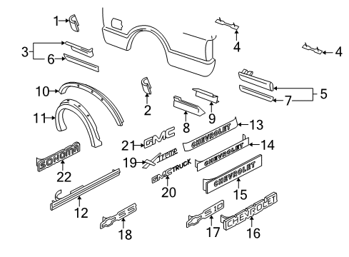 1998 Chevy S10 Exterior Trim - Pick Up Box Diagram 3 - Thumbnail