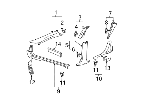 2007 Pontiac Grand Prix Molding Assembly, Windshield Side Upper Garnish (Rh) *Gran Opl Gry Diagram for 15898455