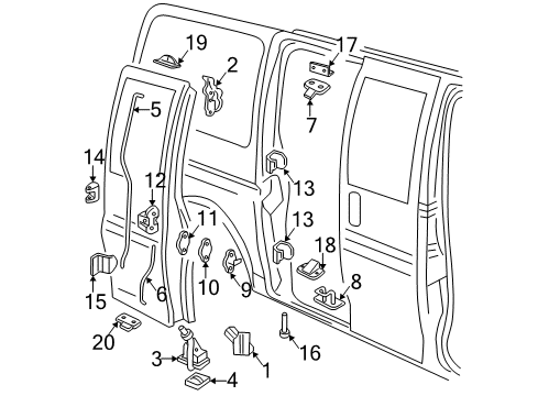 1996 GMC Savana 2500 Side Loading Door - Lock & Hardware Diagram 2 - Thumbnail