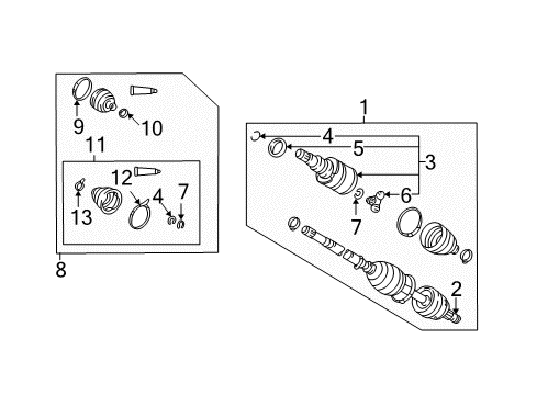 2005 Pontiac Vibe Joint Kit,Front Wheel Drive Shaft Cv Diagram for 88972721