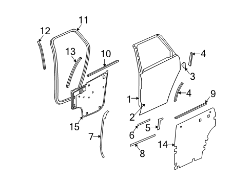 2007 Saturn Vue Sealing Strip Asm,Rear Side Door Window Outer *Chrome Diagram for 15806600