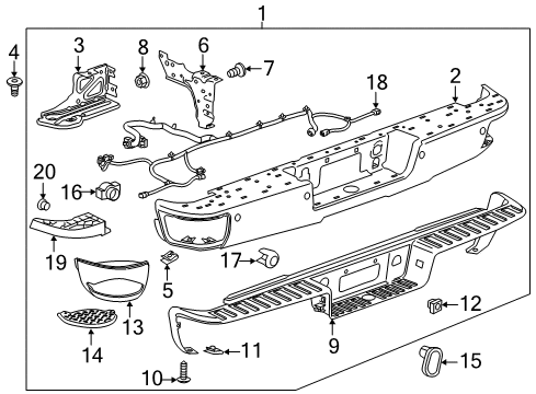 2016 Chevy Silverado 3500 HD Bar Assembly, Rear Bumper Imp *Chrome M Diagram for 23154016