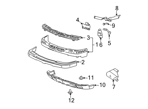 2006 Chevy Silverado 3500 Bar Assembly,Front Bumper Imp *W/O Cap, E, Coated, *E, Coated H Diagram for 89025748