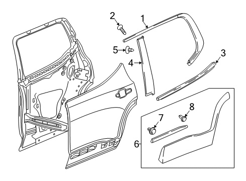 2019 GMC Acadia Molding Assembly, Rear Side Door Window Upper Reveal Diagram for 84100738